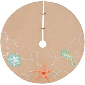 54" Tree Skirt Christmas Ashore Coastal Nautical Seahorse Starfish Sand dollar